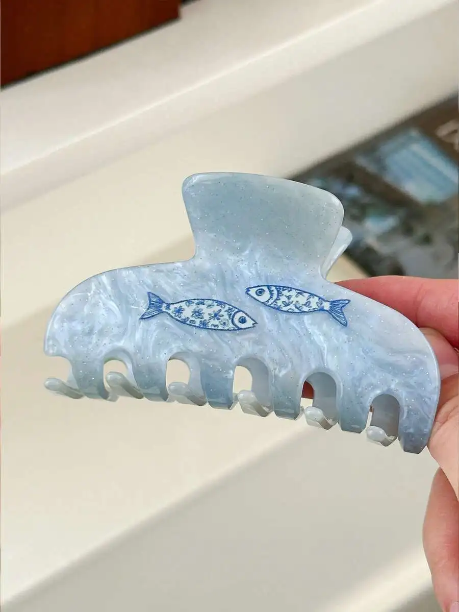 

Vintage Fish Pattern Cellulose Acetate Hair Claw Clip For Women Non-Slip Elegant Hair Accessory