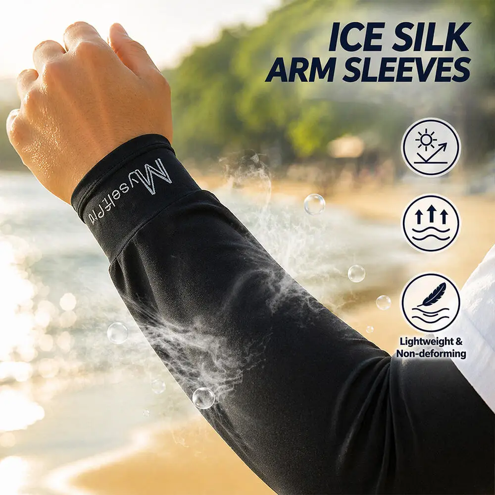 

Men's Embroidered Ice Silk Arm Sleeves for Summer Loose, Cool & Breathable, High Elasticity Sports Sleeves