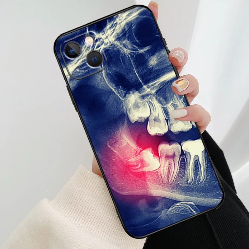 Dentist Tooth Pattern Phone Case For iPhone 13 14 15 16 Pro Max 11 12 XS XR X Plus Shockproof Bumper Soft Cover