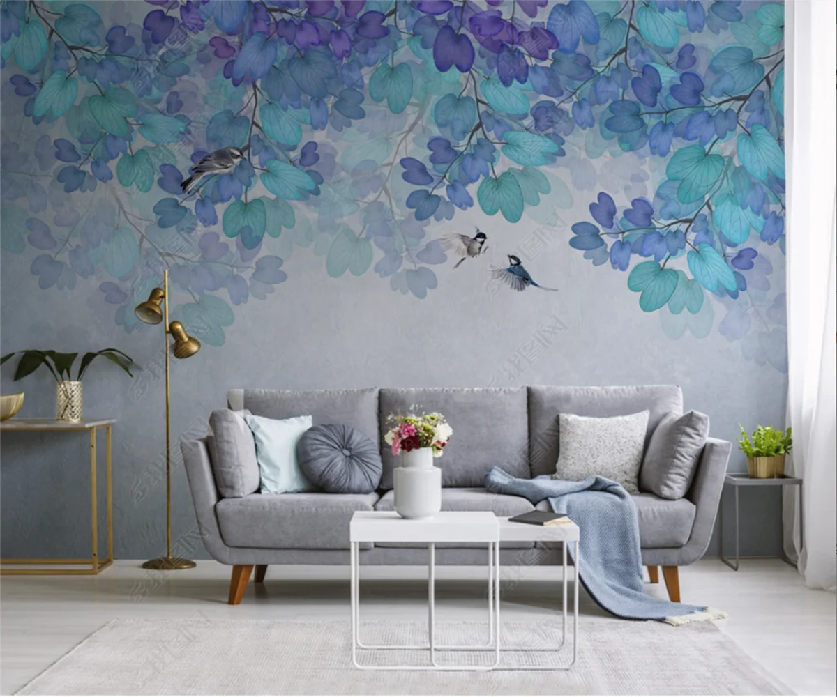 beibehang 3D Fresh personality large green leaf watercolor style Nordic simplified TV background papel de parede 3d wallpaper