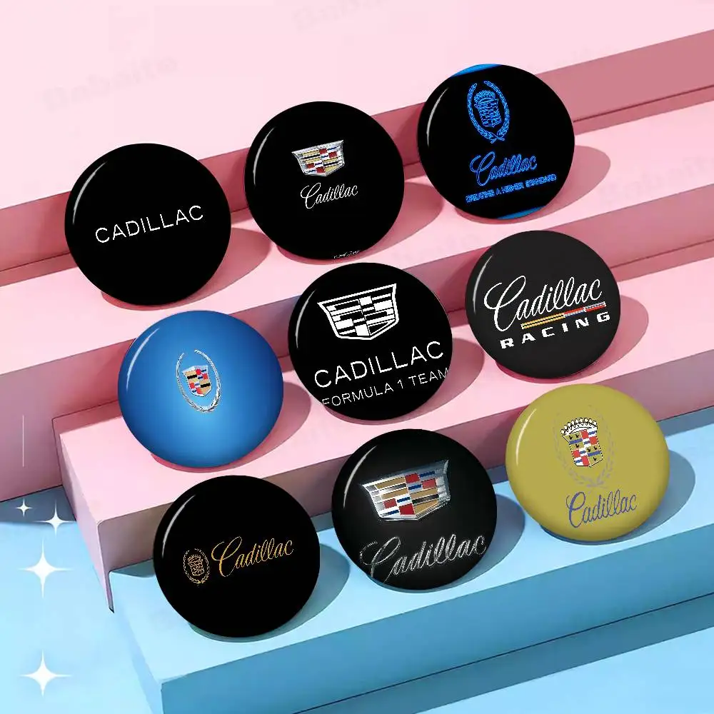 C-Cadillac Sports Car Logo Cartoon Brooches Anime Badge Round Handmade Brooch Lapel Pins Jewelry for Backpack Clothes Gifts