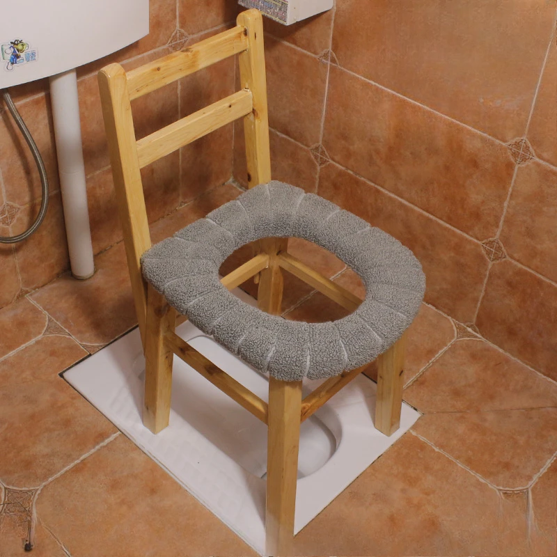 Oval Toilet Chair Portable Mobile Commode for Elderly Pregnant Solid Wood Toilet Chair