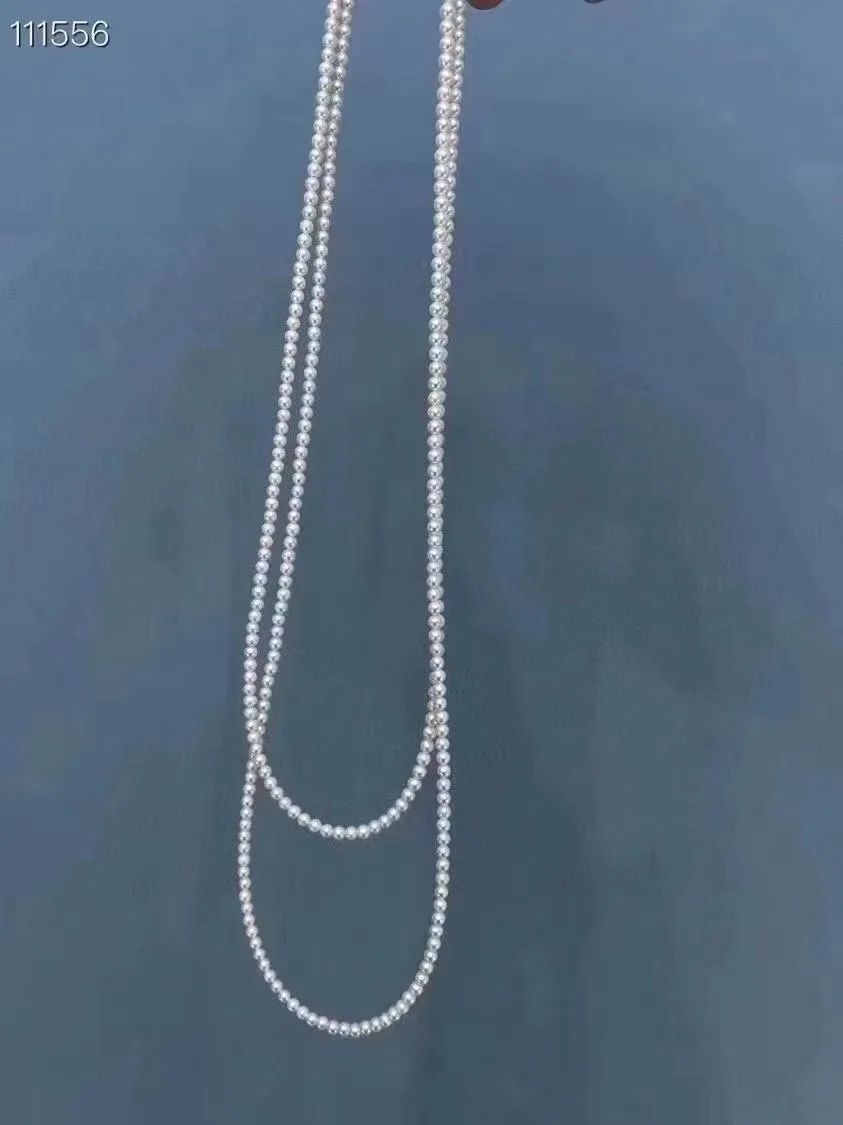 

High Chic Fresh Water 4-4.5mm Near Round Long White Genuine Pearls necklaces for Women Holidays Presents