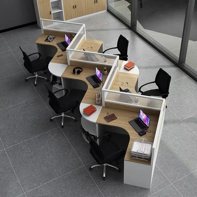 Workstations Manufacturing Offices Modern Workspace Desking Tech Company Office Work Desk with Baffles 4-Person Desk