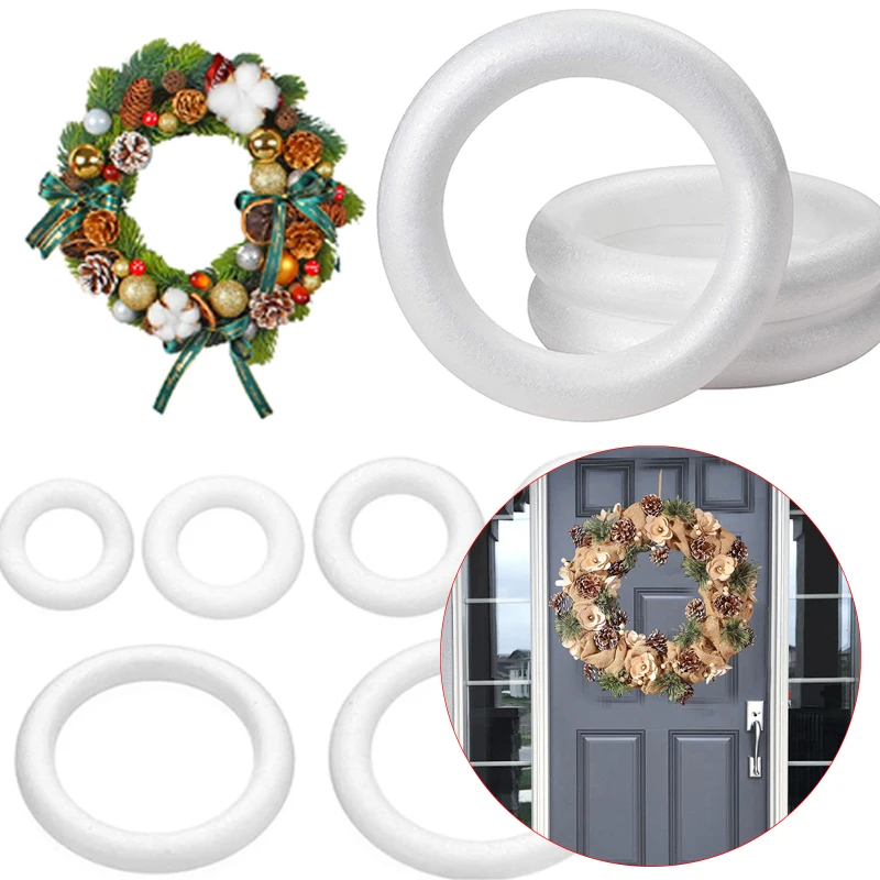 1pcs Polystyrene Foam Wreath Ring Christmas Wreath For DIY Christmas Natal Kids Painted Wedding Party Flower Garland Decor