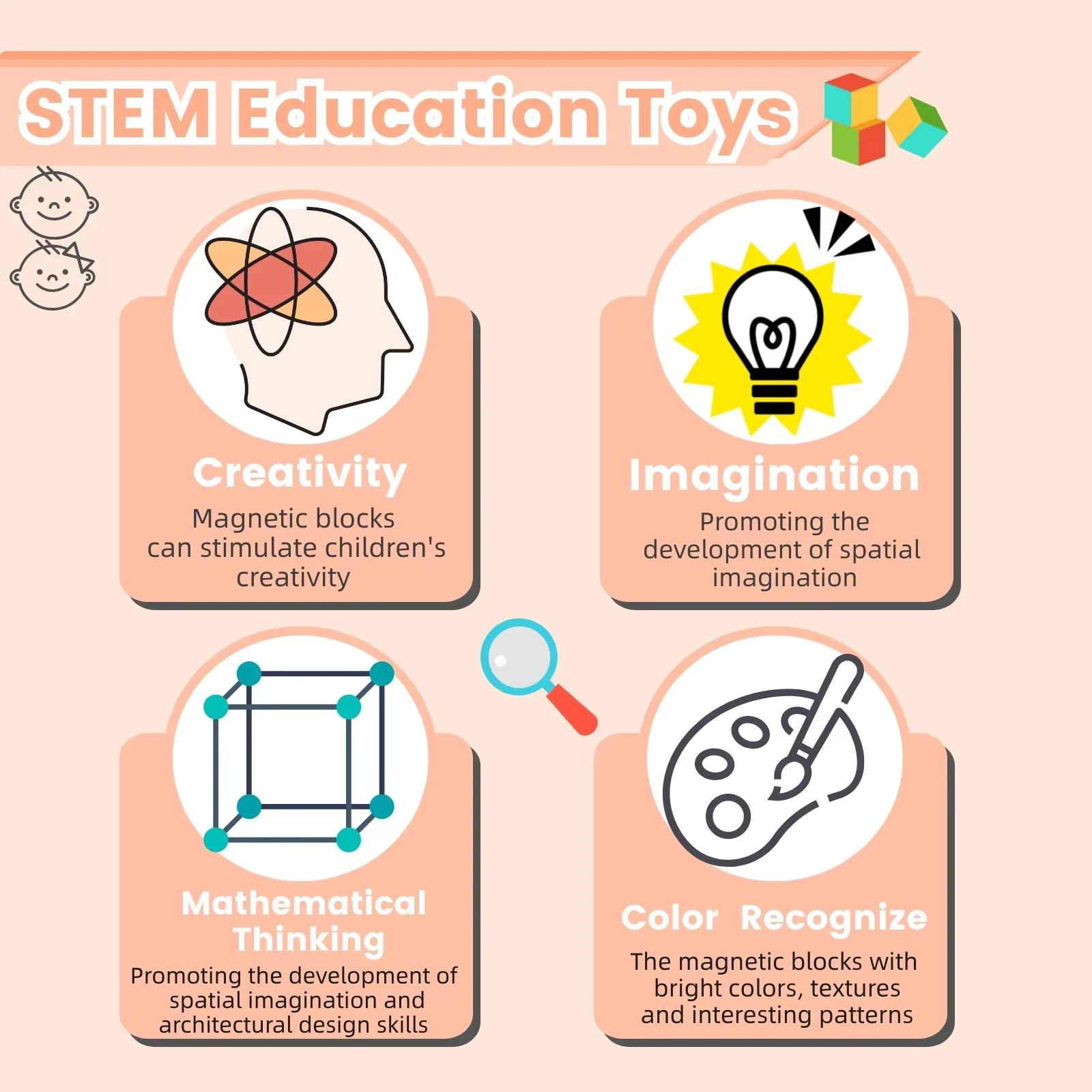 Cubo magnetico caldo Giocattoli per bambini Modellazione magnetica Giocattoli da costruzione per i più piccoli Apprendimento prescolare Giocattoli sensoriali STEM Montessori