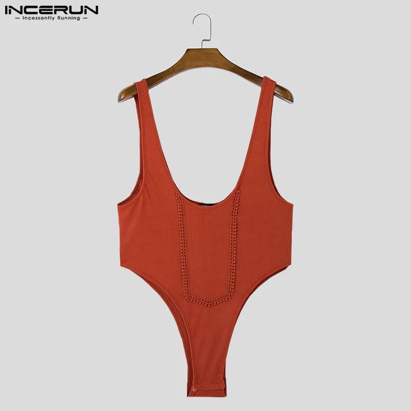 INCERUN 2024 Amerikaanse Stijl Stijlvolle Loungewear Mannen U-hals Pit Strip Driehoek Jumpsuits Sexy Solid Comfortabele Mouwloze Rompertjes