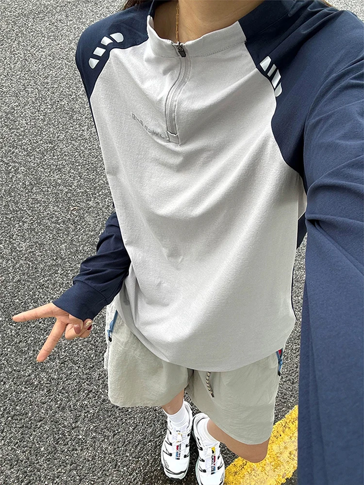 Haut de cyclisme léger à séchage rapide avec fermeture éclair pour femme, vêtement de sport d'été, t-shirt à manches longues, course en montagne en plein air, haut du corps