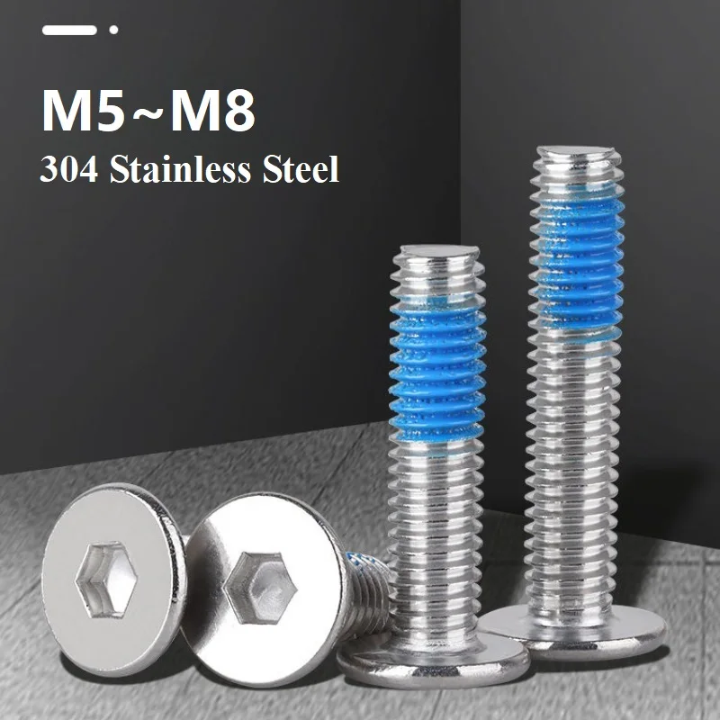 M5 M6 M8 Dispensing Anti-loose Anti-skid Screws 304 Stainless Steel Hex Hexagon Socket Ultra Thin Flat Head Screw