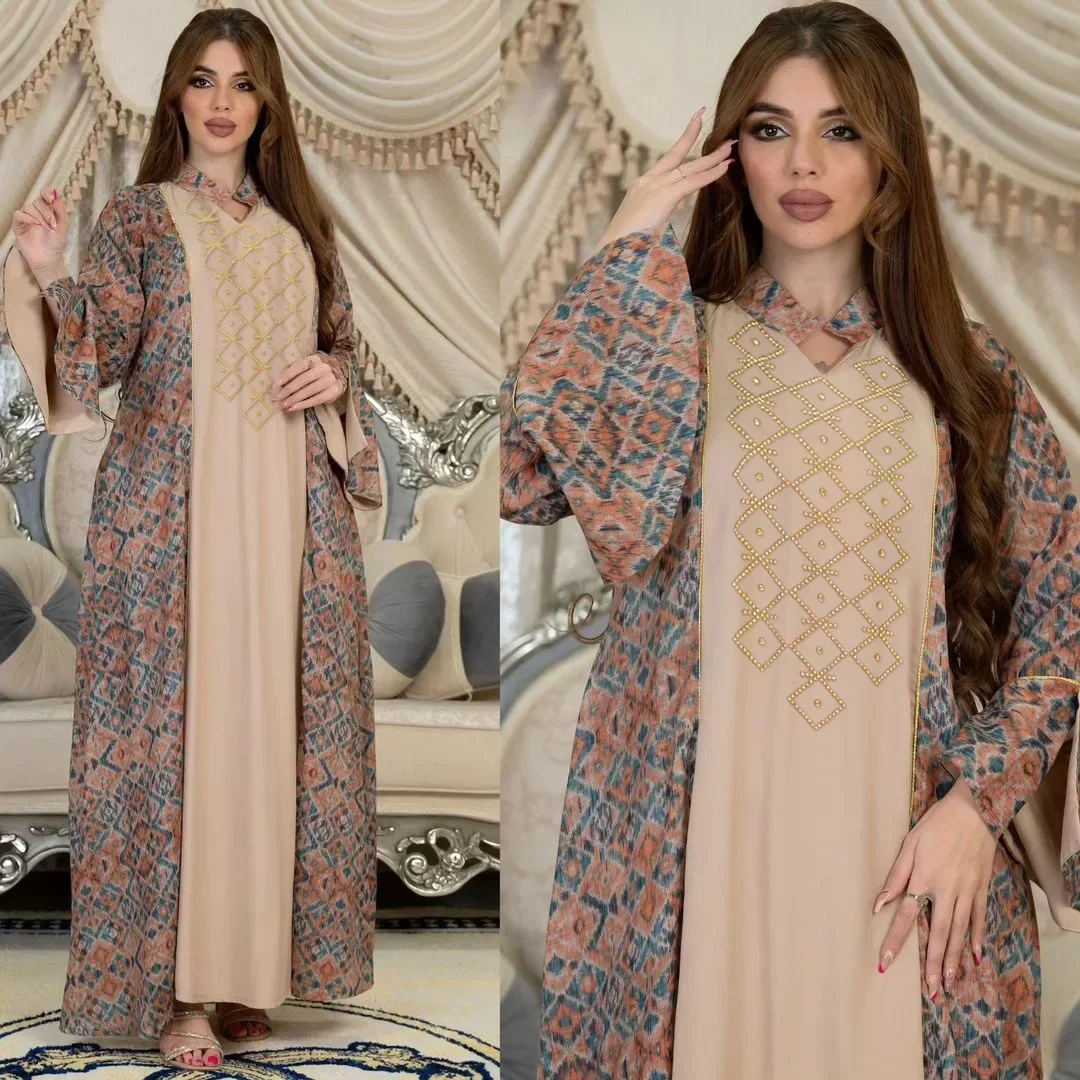 

Women Muslim Diamonds Maxi Dress Saudi Arabic Robe Dubai Abaya Turkey Kaftan Eid Djellaba Islamic Clothing Caftan Marocain Femme