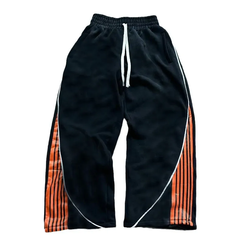 

Autumn and Winter High Street Hip-hop Trend Casual Contrast Color Men's and Women's All-match Drawstring Wide-leg Sweatpants
