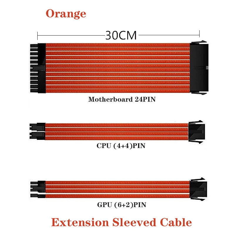 

Female To Male 18AWG PSU Extension Power Cord / Cable 24PIN ATX, 4+4 PIN EPS, Dual 6+2 PIN PCIE GPU Modify Accessory 30cm