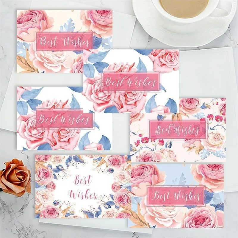 Set di 6 biglietti d'auguri romantici con rose, per la festa della mamma, i migliori auguri che desiderano biglietti d'invito, biglietti decorativi regalo con messaggio di benedizione