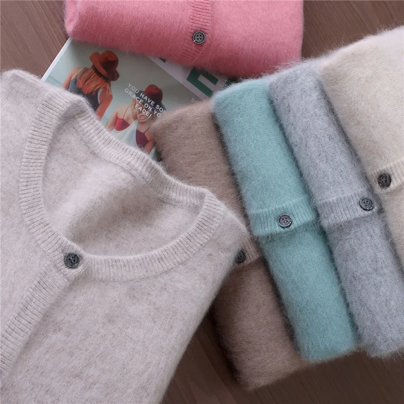 Autumn And Winter Women's Round Neck Mink Cashmere Knitted Cardigan Solid Color Button Wool Knitted Coat Temperament Sweater 4