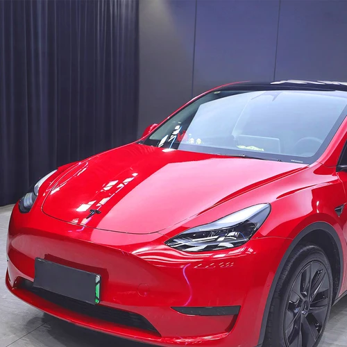 Imagen 2 del producto Pegatina de PET roja brillante para coche, película de envoltura para coche, película de vinilo sin burbujas, calcomanía para coche, accesorios de decoración Interior Exterior