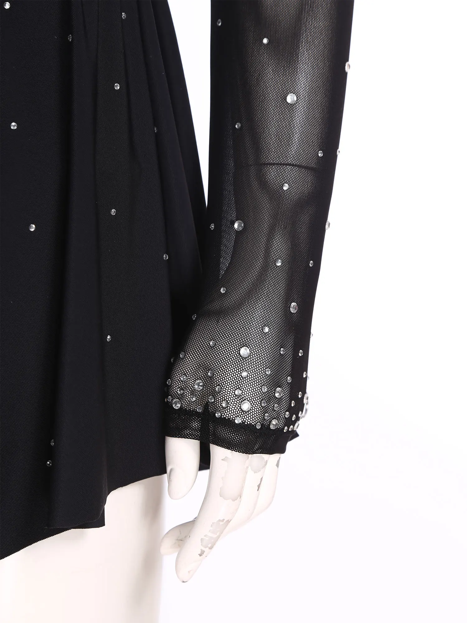 Women Sheer Mesh Ballet Gymnastics Leotard Dress Long Sleeve Rhinestone Roller Figure Skating Dress Woman Ice Skating Clothes image 6