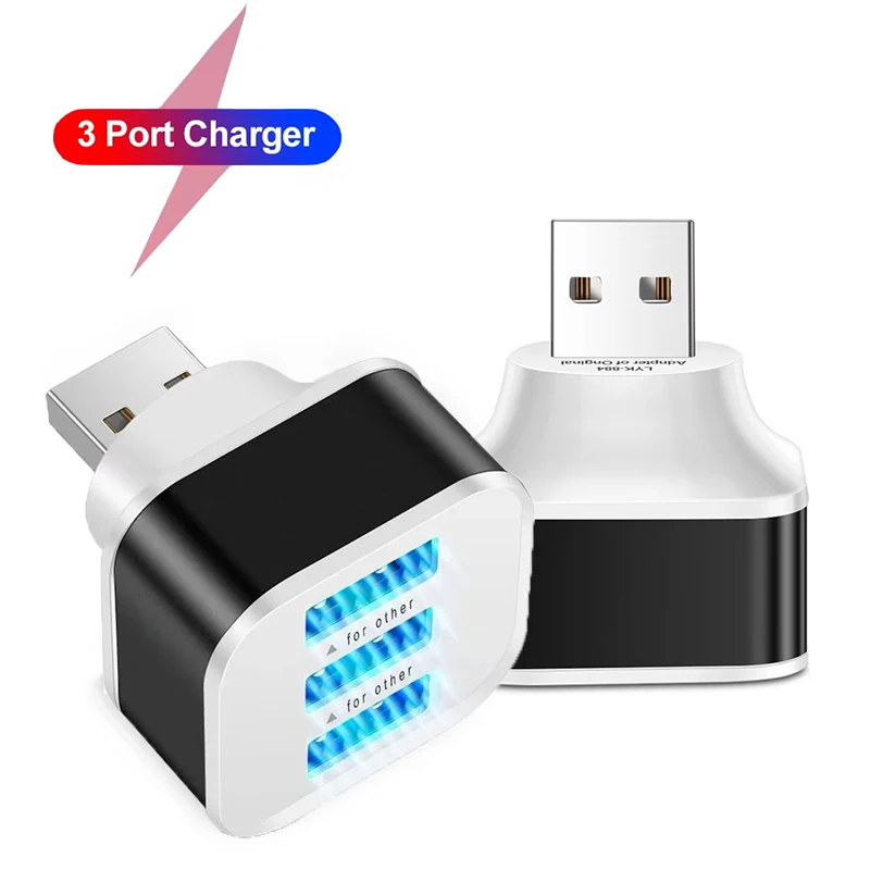 Car USB Charging Extender 3-Port Splitter 3 In 1 Multiple USB Interface Extender For Phone Tablet Laptop Car Electronics USB Hub