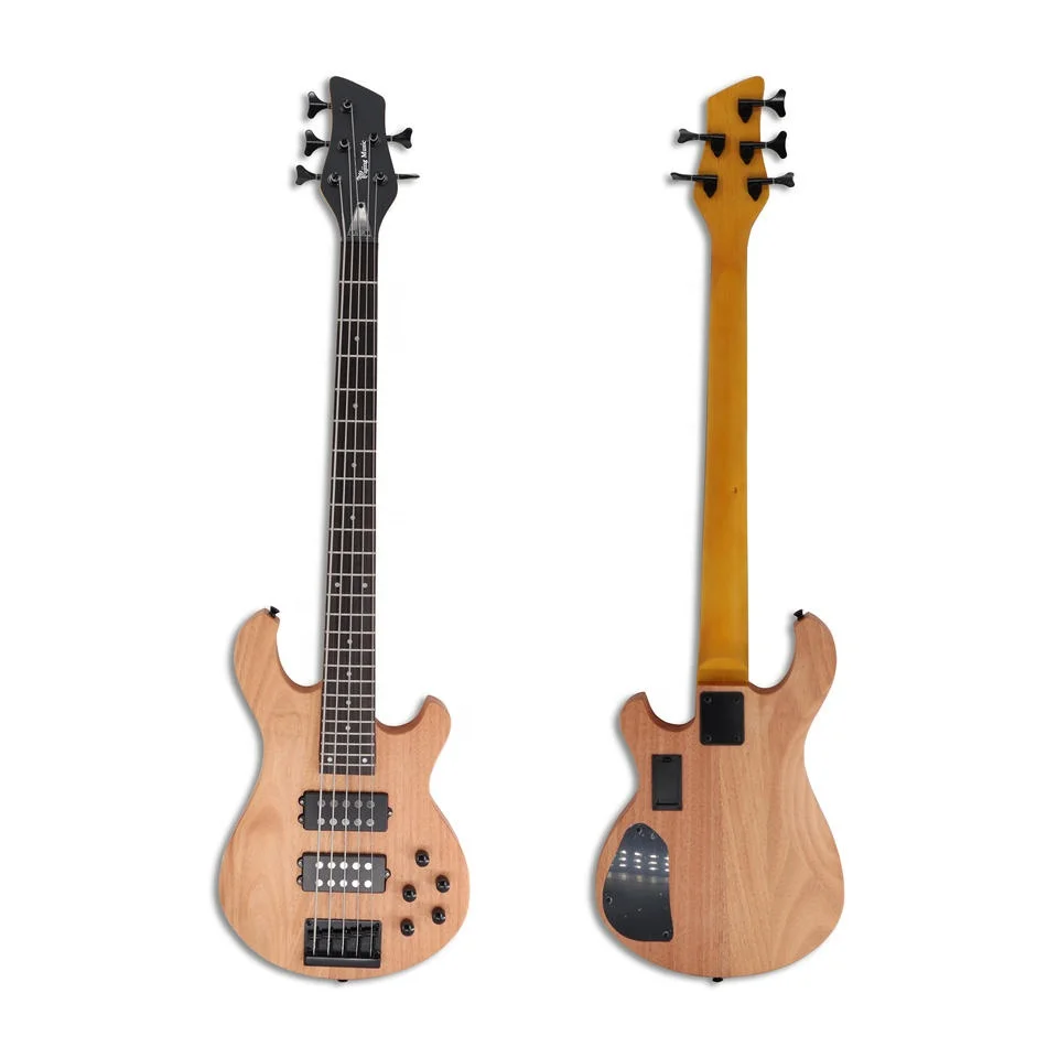 

Active Pickup Bass Cheap OEM 5 Strings Natural Wood Color Electric Bass Guitar From China