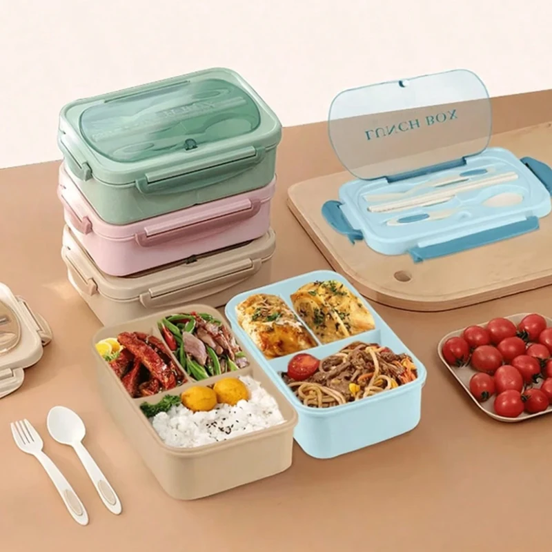 Un contenedor de comida para el almuerzo, un juego de loncheras bento para adultos, con utensilios aptos para microondas y lavavajillas.