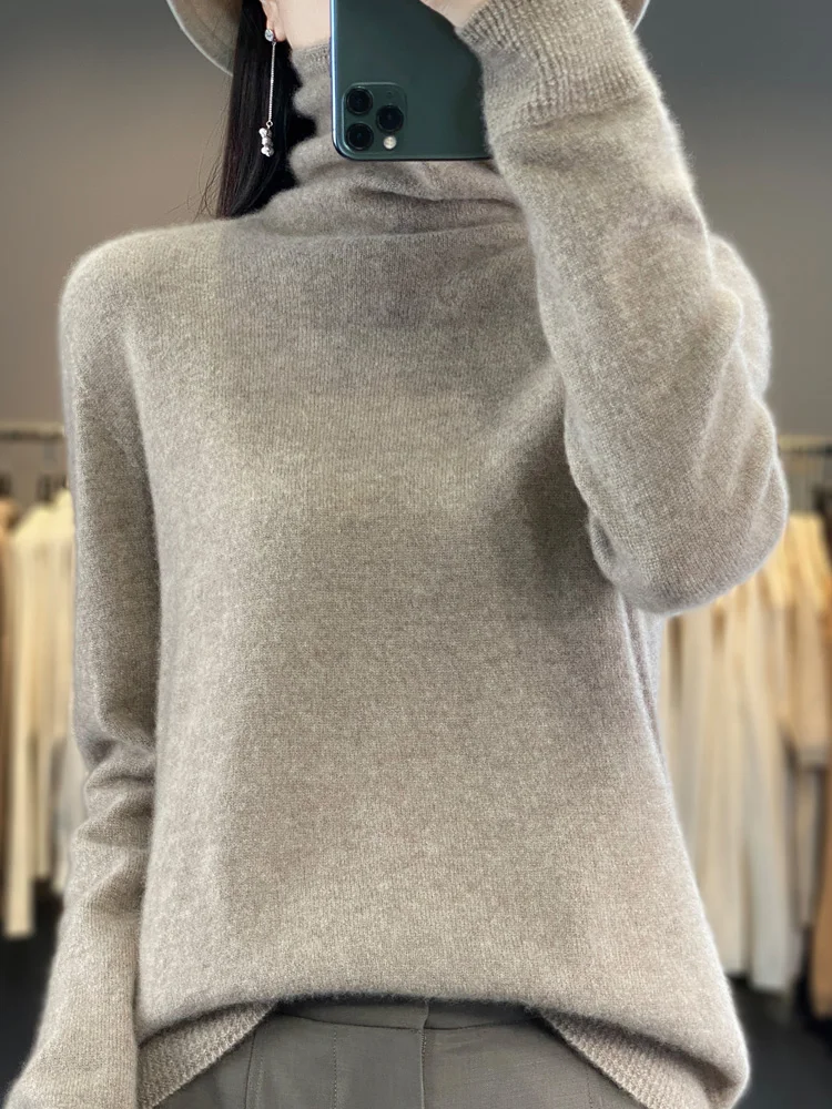 

2024 Merino Wool Sweater Autumn Winter Women Solid Basics Turtleneck Pullover Knitwear Casual Undershirt Cashmere Clothing Tops