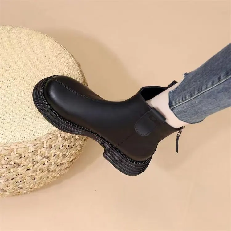 الخريف والشتاء سميكة سوليد الجلود الناعمة والصوف المرأة حذاء من الجلد النمط البريطاني واسعة تو مريحة الأحذية الجلدية السوداء