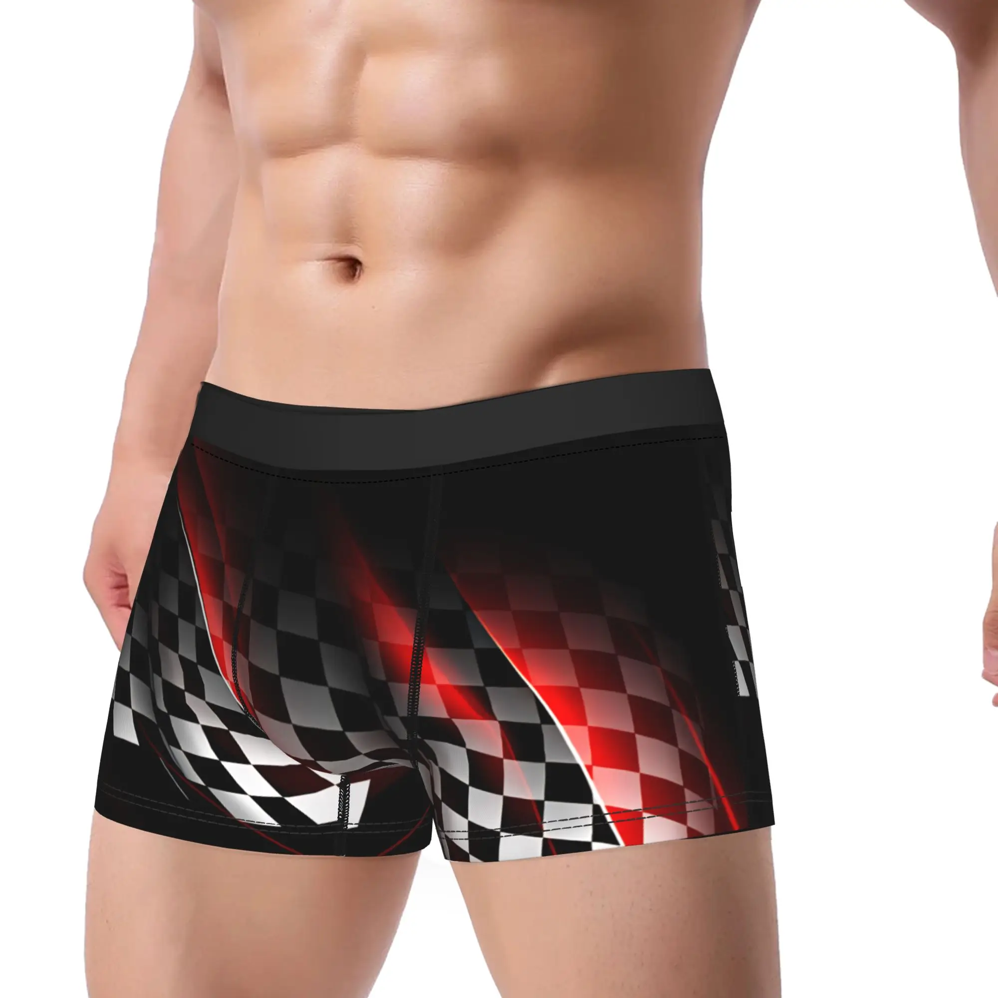 Racing Checkered Motor Underwear  Design Boxershorts Quality Men's Underpants Sexy Soft Boxer Brief Gift Idea