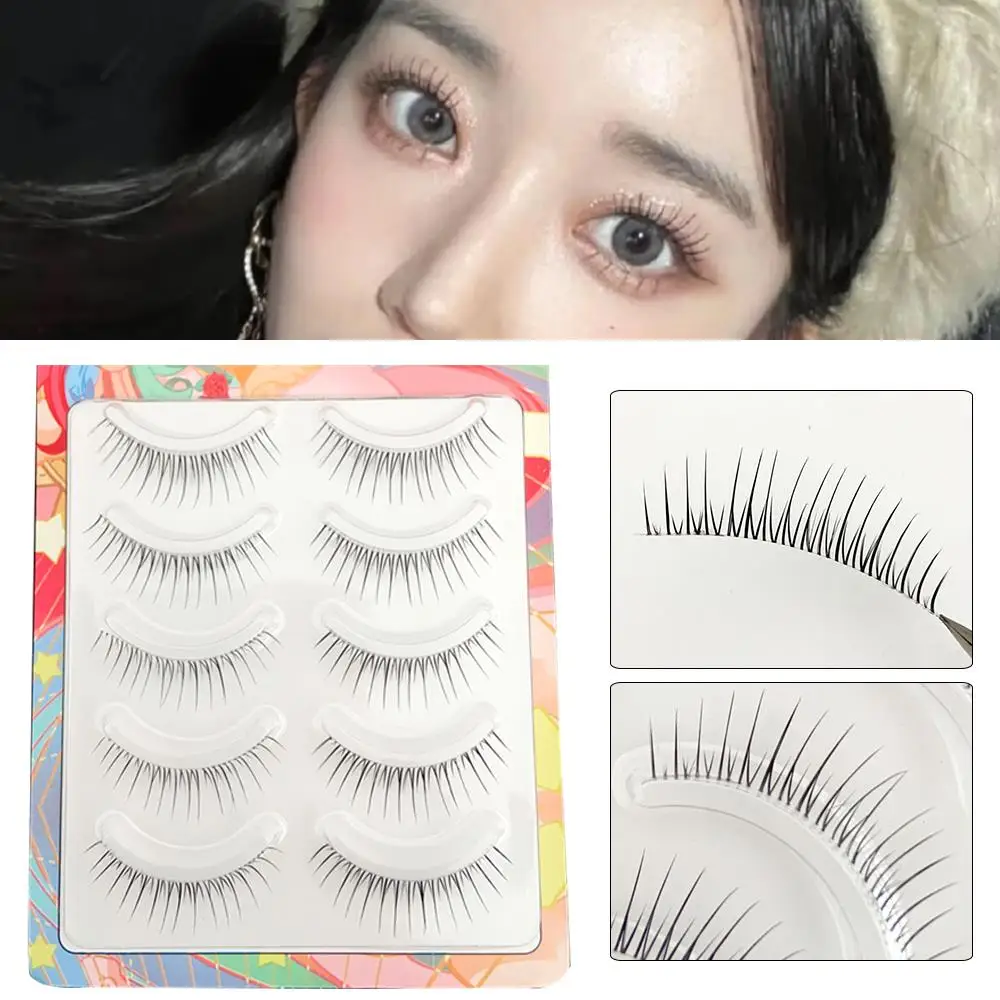 Korean V-shaped Fairy False Eyelashes Transparent Stems Reusable Lash Extension Natural Wispy Magnify Eyes Soft Comic Eye 5 Pair