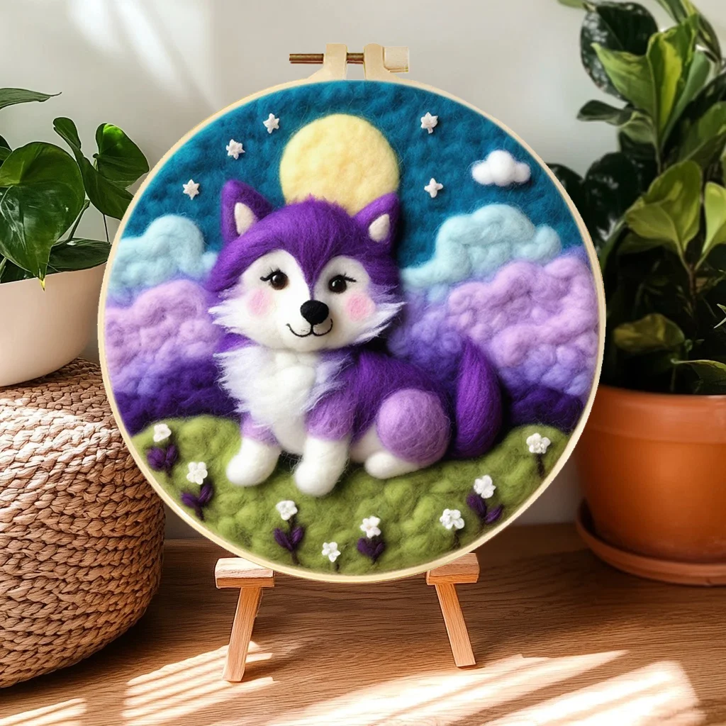 

Purple Wolf Needle Felt Starter Kits For Adults Diy Wool Felting Painting Beginners Kit Embroidery Frame Wool Needlework Crafts
