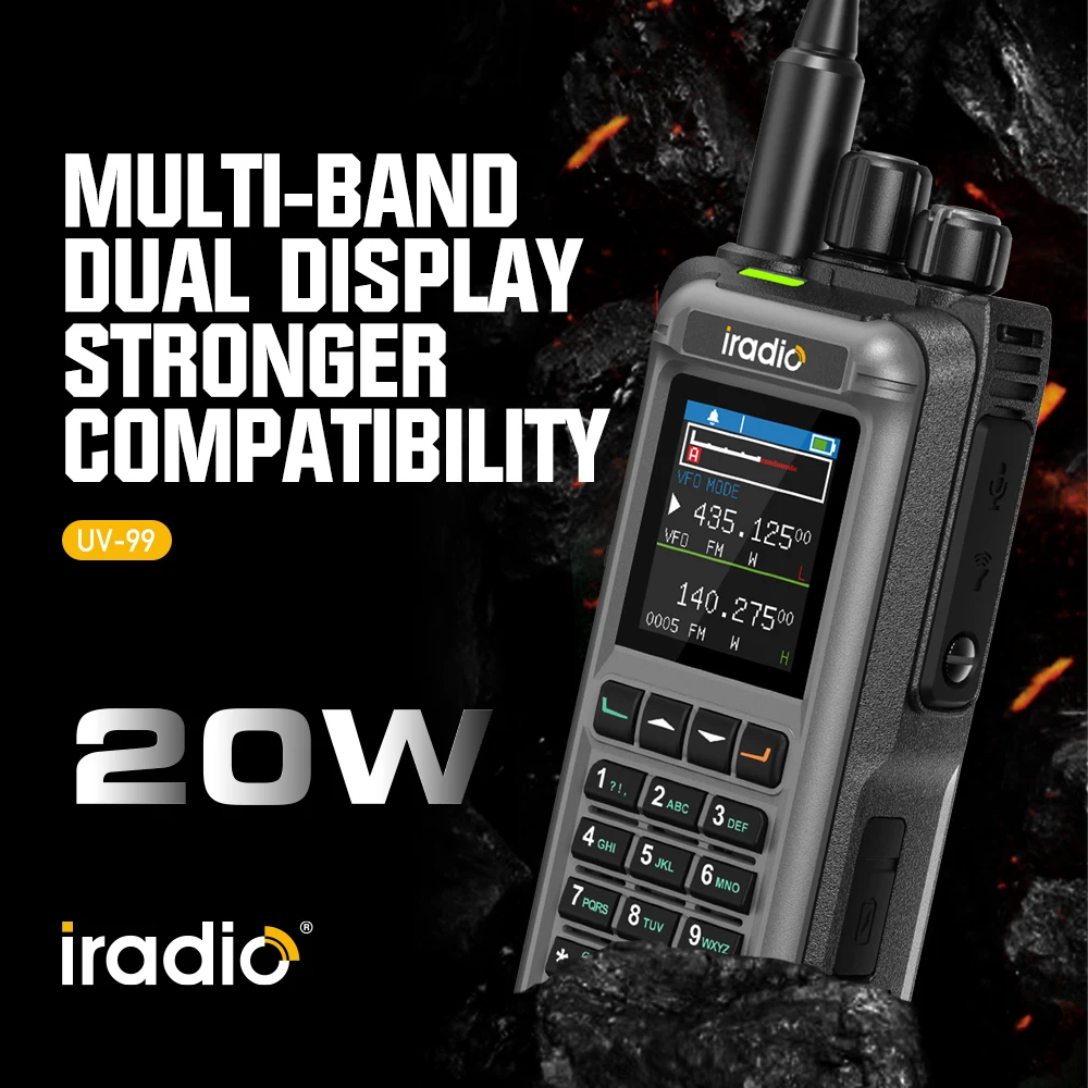 Iradio UV99  Mutli Band Air Band Walkie Talkie 20W High Power FM NOAA 1024CH Wireless 2400mAh Long Range Type-C Ham radio