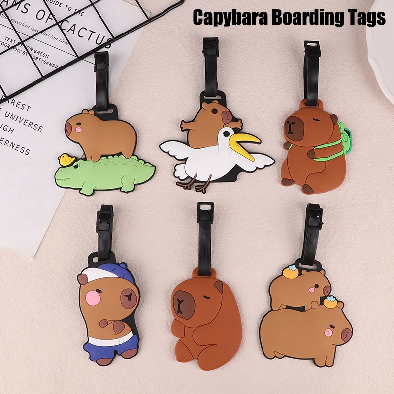 Reise zubehör Gepäck anhänger Cartoon Capybara PVC Koffer ID Adresse Inhaber Gepäck Boarding Tags tragbares Etikett