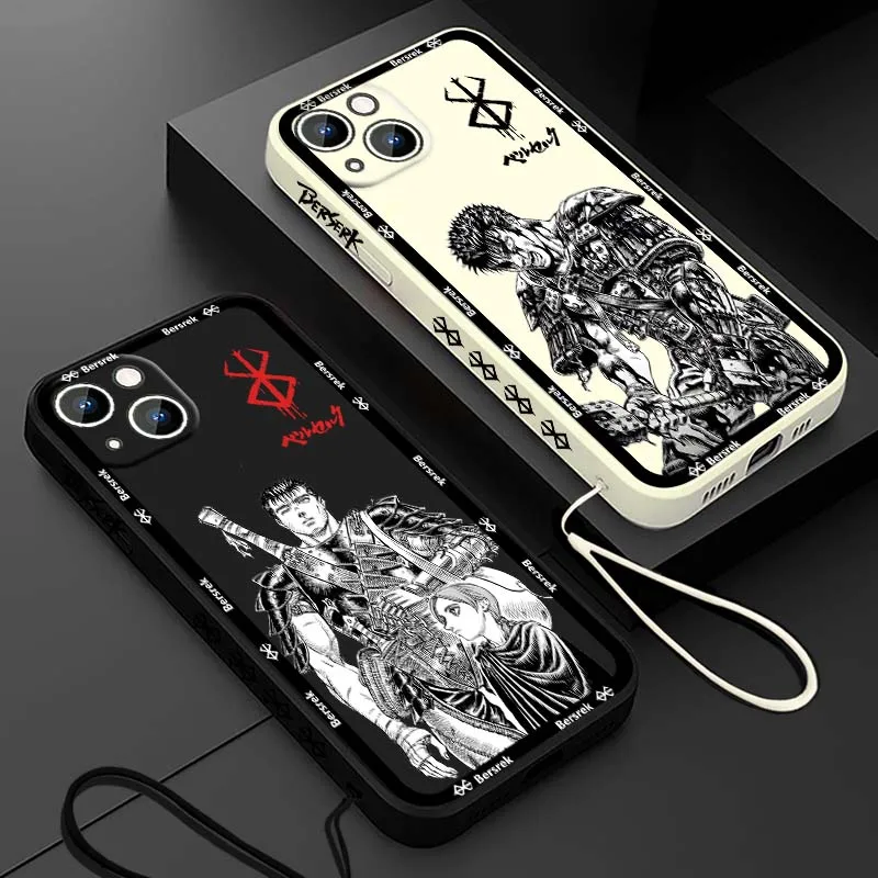Japan Anime Berserk Guts For Apple iPhone 17 16 15 14 13 12 11 Pro Max Plus mini Liquid Left Rope Phone Case Cover