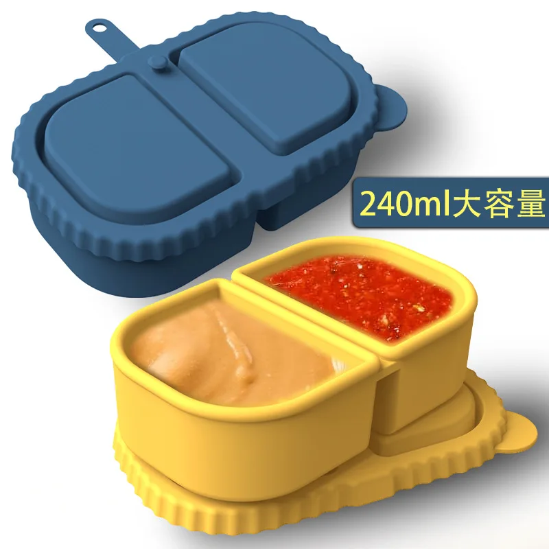 

Small Silicone Snack Containers with Lids, Reusable Food Storage Containers, Salad Dressing Container, Mini Double Compartment
