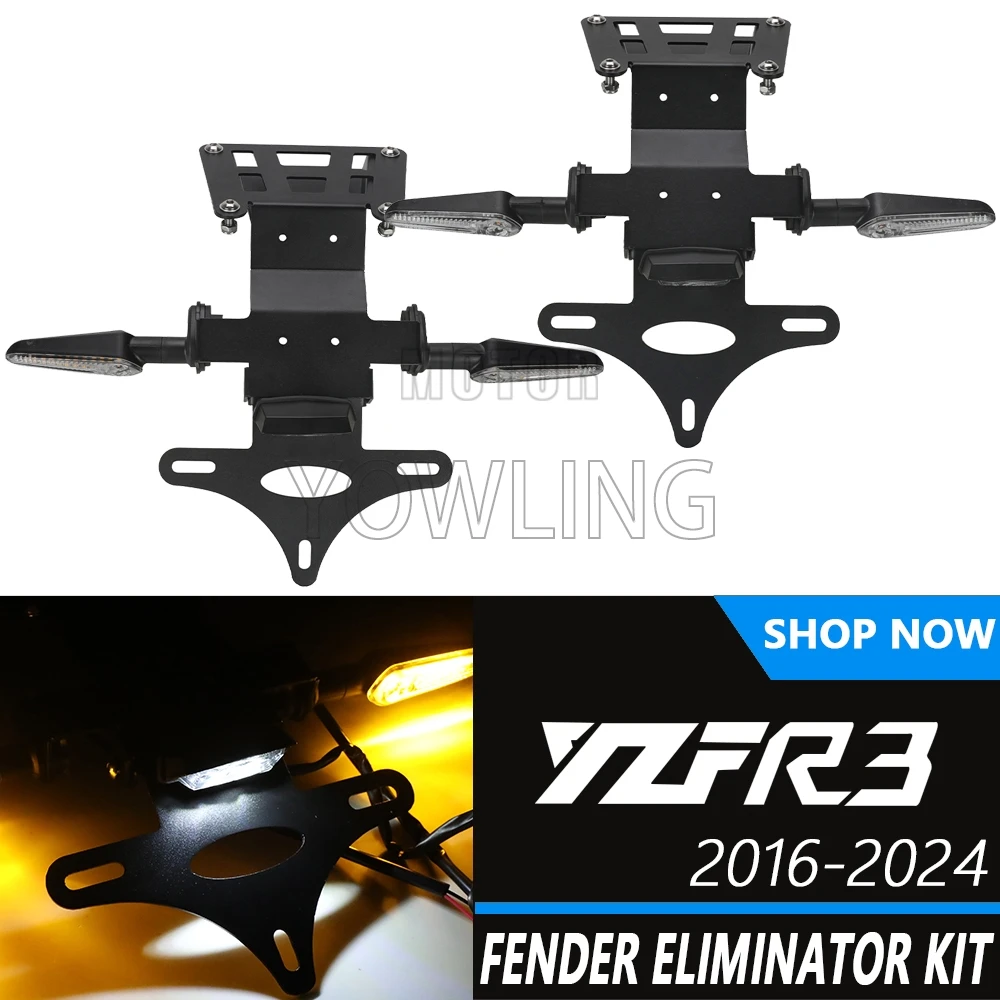 

For Yamaha YZF R3 R25 YZFR3 YZFR25 MT03 MT25 2015-2024 License Plate Holder Bracket with signal light Set Fender Eliminator Kit