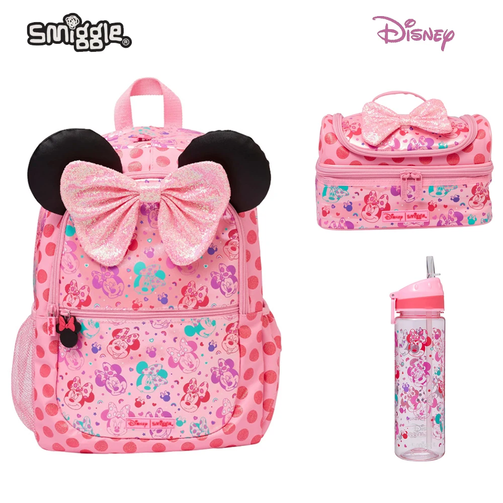 Genuine Disney Minnie Australia Smiggle Minnie Children Student School Bag Wallet Lunch Bag Backpack Water Cup Girl Student Gift