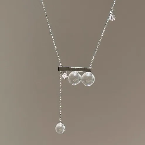 Designer Silver White Crystal Balance Beam Necklace For Girls Tri-Bead Y Shape Chain Choker Luxury Fashion Energy Jewelry Bijoux