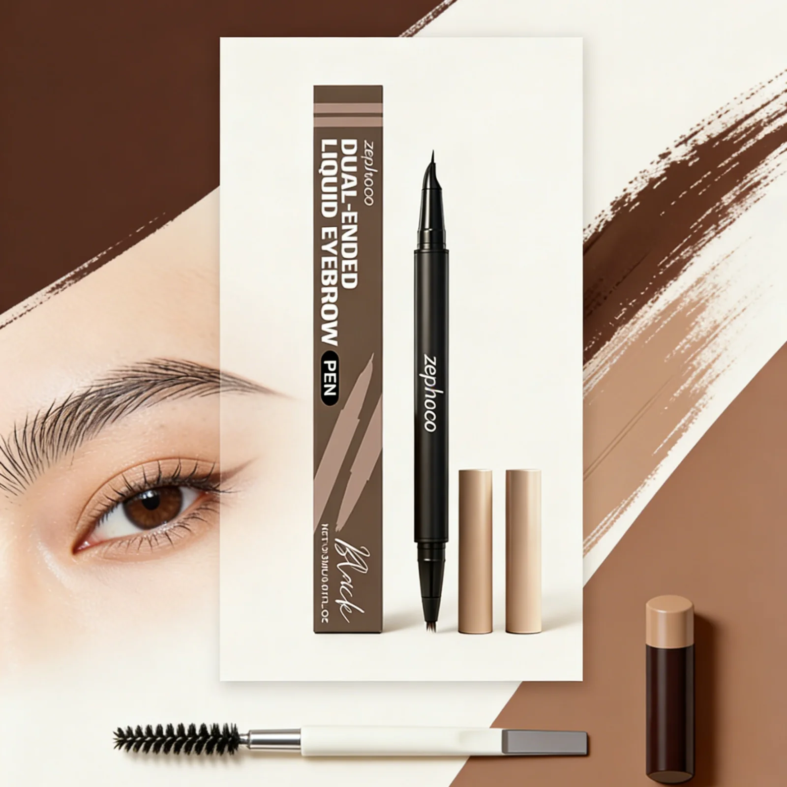 Zephoco Waterproof Eyeliner Pen Smooth Sweatproof Eye Makeup Products Double Ended 4-Prong Microblading Eyebrow Pen Cosmetics