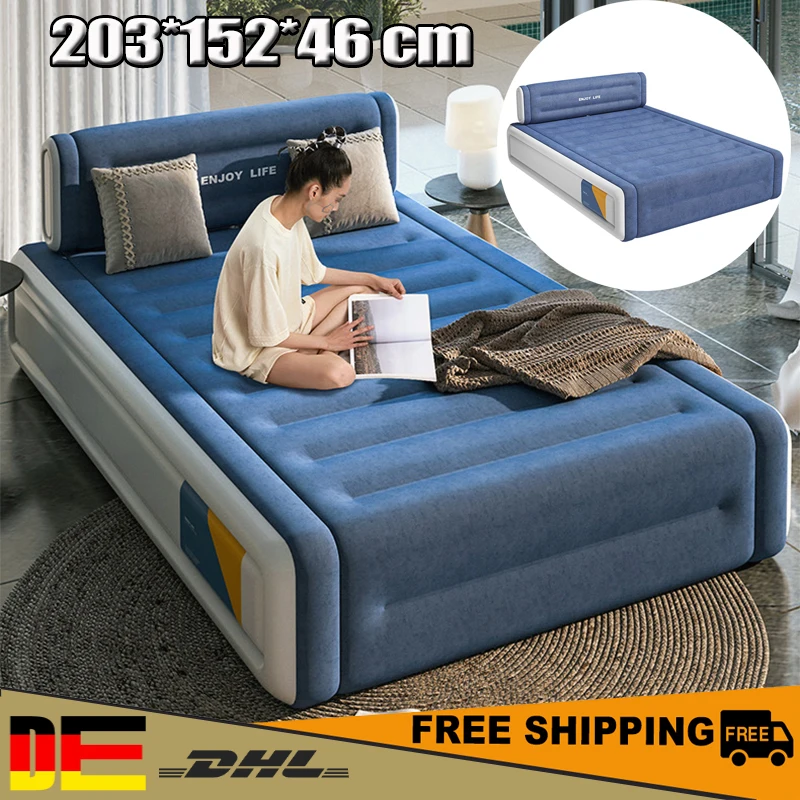 Colchón inflable para dormir, suelo del hogar, cama doble plegable, Camping al aire libre, cama aterciopelada para tienda de campaña para uso doméstico con bomba infladora
