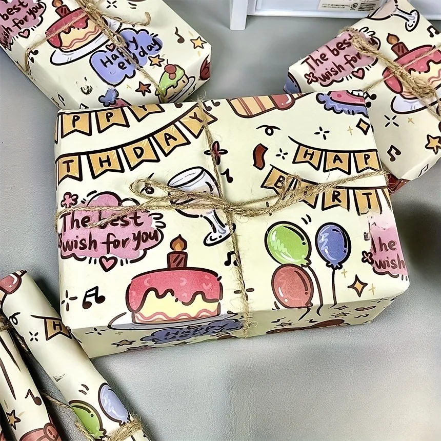 

Cute Birthday Wrapping Paper: Cake/Balloon Print for Valentine’s/Women’s Day/Mother’s Day Party Gifts & Happy Birthday Decor