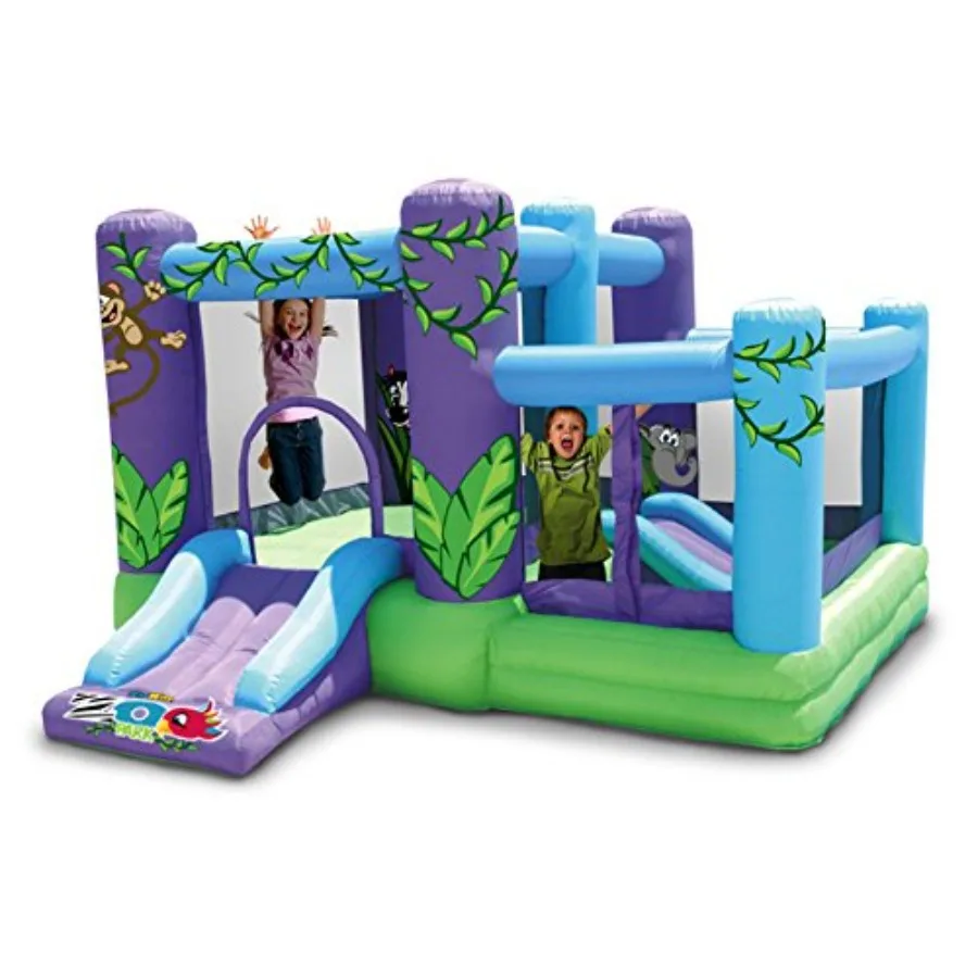 

Надувной батут-замок «Зоопарк» с бассейном для шариков, в комплекте с воздуходувкой, сумкой для переноски, колышками и шариками, быстрое надувание, модель Zoo A