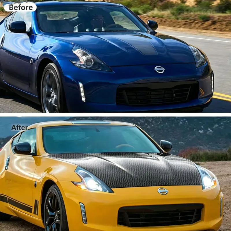 For Nissan 370z 2015 2016 2017 2018-2020 Car Hood Roof Paint Protection Film Gloss Black Carbon Pattern Anti-Scratch TPU Sticker