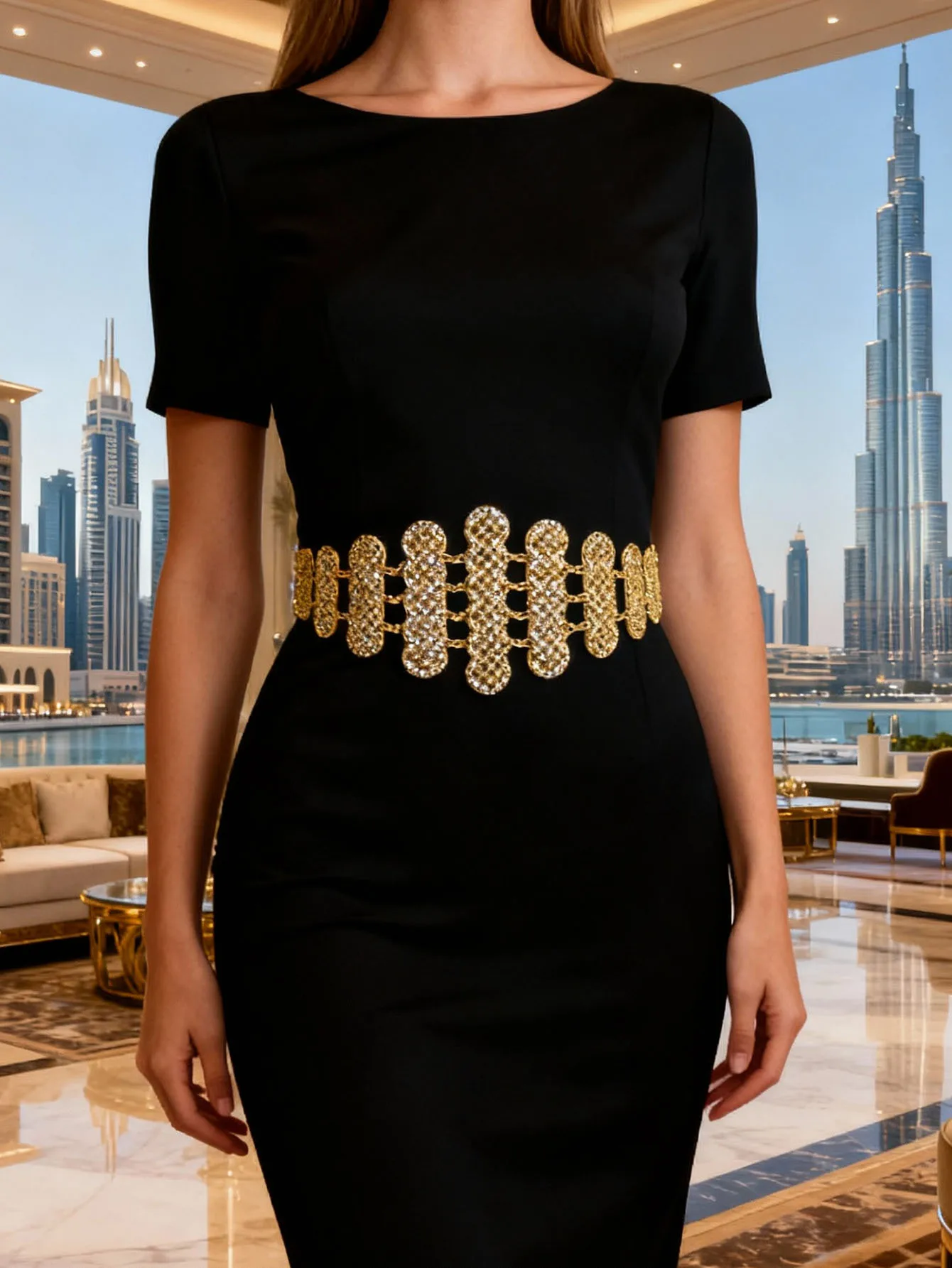 حزام أنيق للسيدات من حجر الراين الهندسي الذهبي على الطراز البوهيمي مناسب لحفلات الزفاف الخارجية هدية للأصدقاء والأخت #1