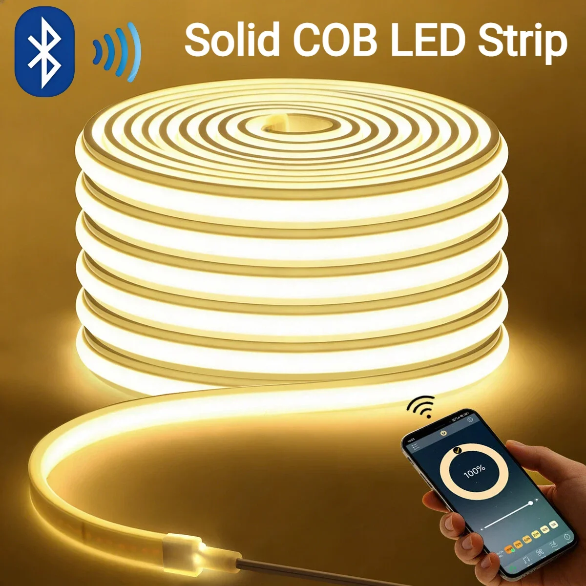 

Умная светодиодная лента COB с Bluetooth-управлением/пультом ДУ, DC24V, высокая яркость, регулируемая, равномерное свечение, водонепроницаемая, силиконовая