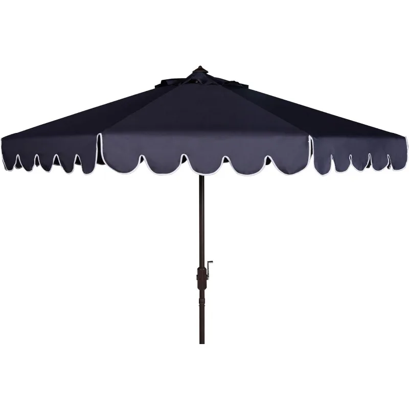 PAT8010A Collection Venice Navy and White Single Scallop 9Ft Crank Outdoor Push Button Tilt Umbrella