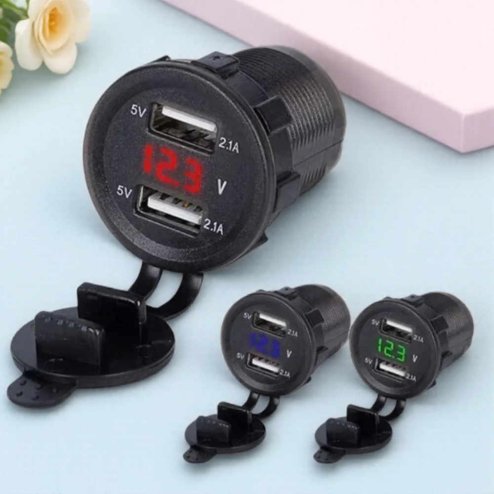 

2-USB автомобильное зарядное устройство, разветвитель со светодиодной подсветкой, адаптер питания для мотоциклов, велосипедов, аксессуары, зарядное устройство прикуривателя