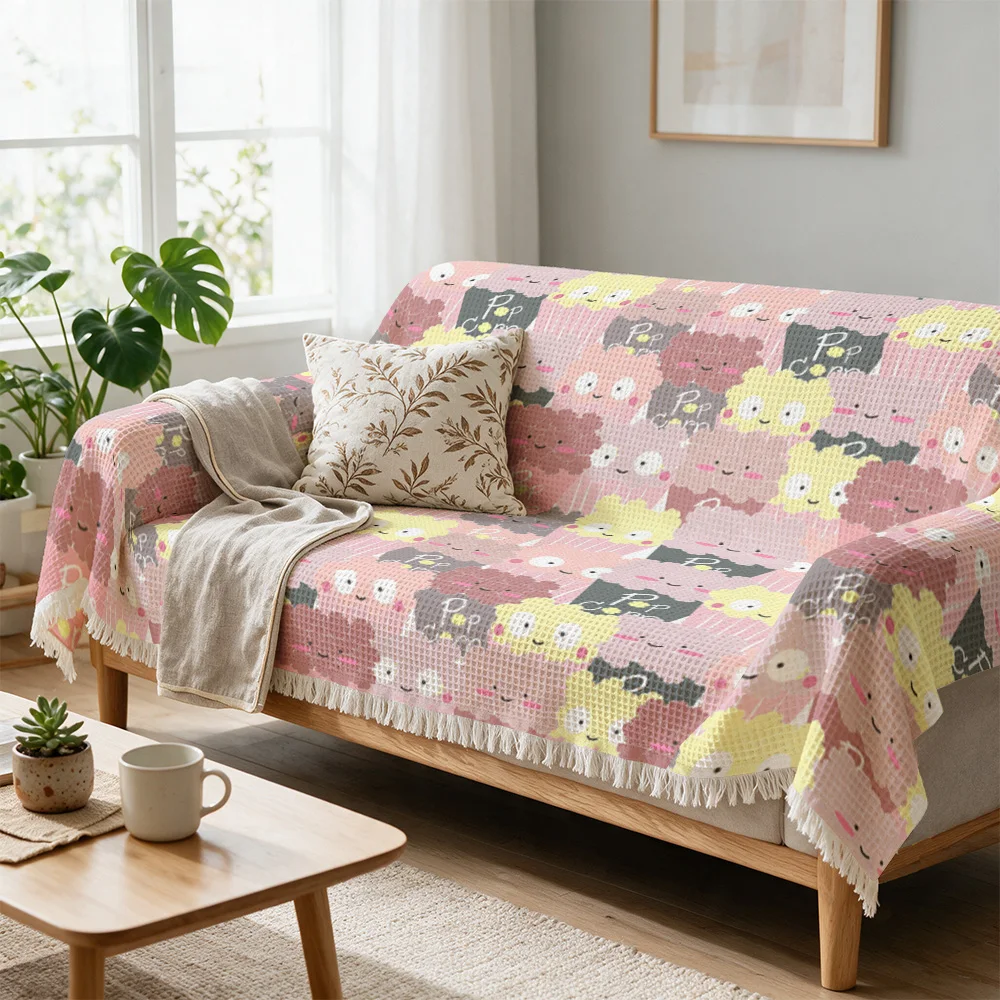 Cute Kawaii Pastel Print Throw Blanket Sofa Couch Cover for Living Room Home Decor Cozy Winter Spring Season Decorative Throw