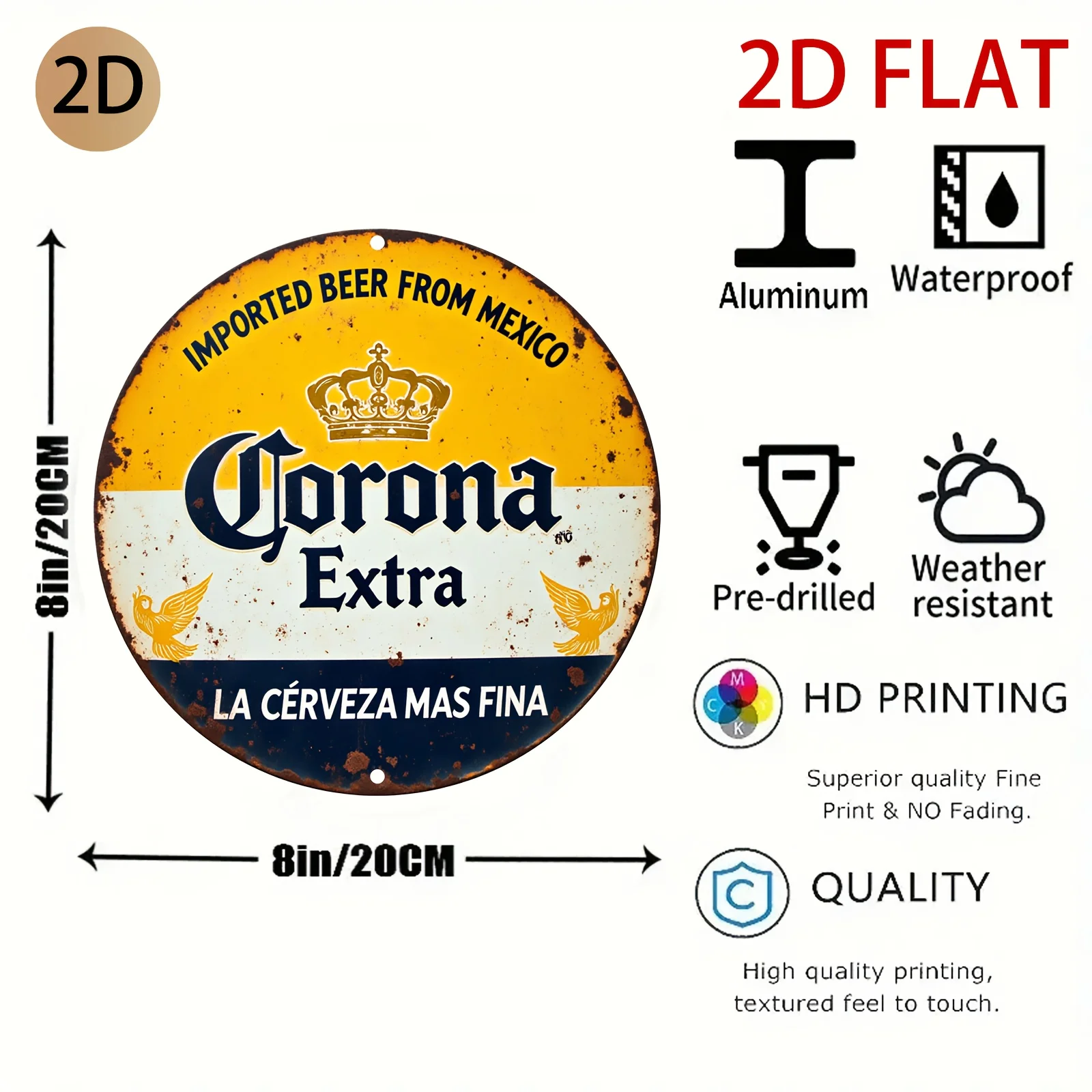Vintage Corona Extra Imported Beer From Mexico Round Tin Sign, Retro Corona Extra Beer La Cerveza Mas Fina Metal Wall Art, Rusti