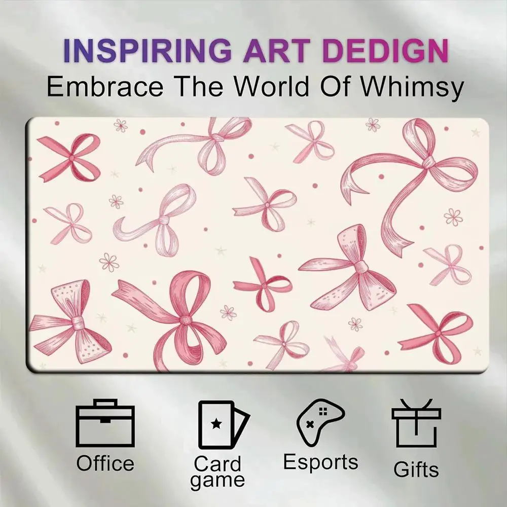 

Pink Bow Mouse Pad Large Desk PC Accessories Deskmat Rubber Base with Stitched Edge Mousepad Non-Slip Deskpad Desktop decoration