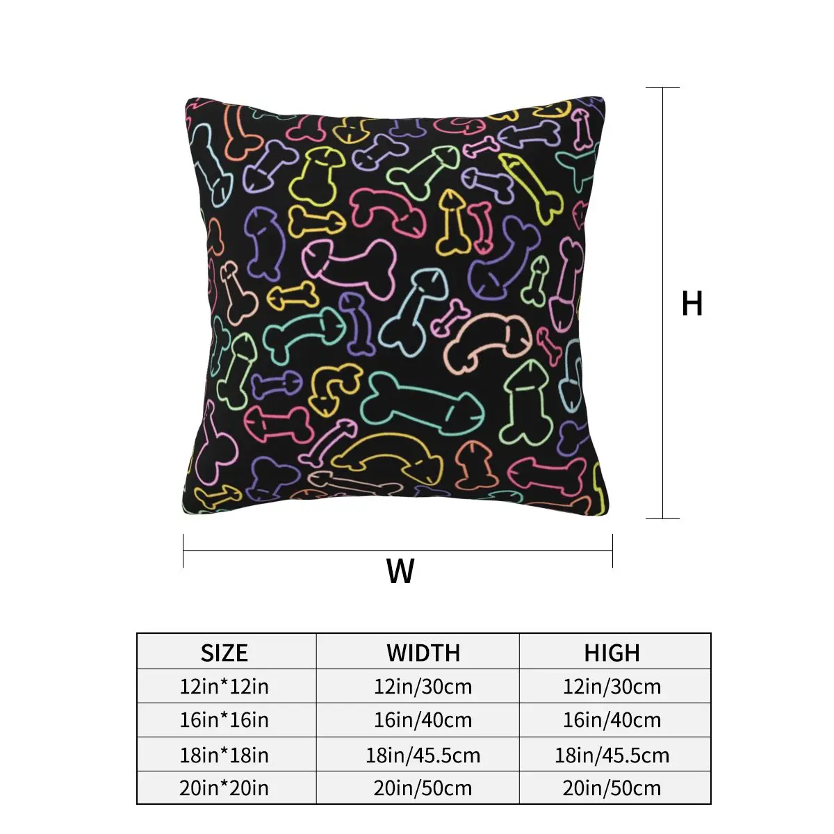 Pastel Penis Pattern Mask Black Square Pillowcase Pillow Cover Cushion Decor Comfort Throw Pillow for Home Bedroom