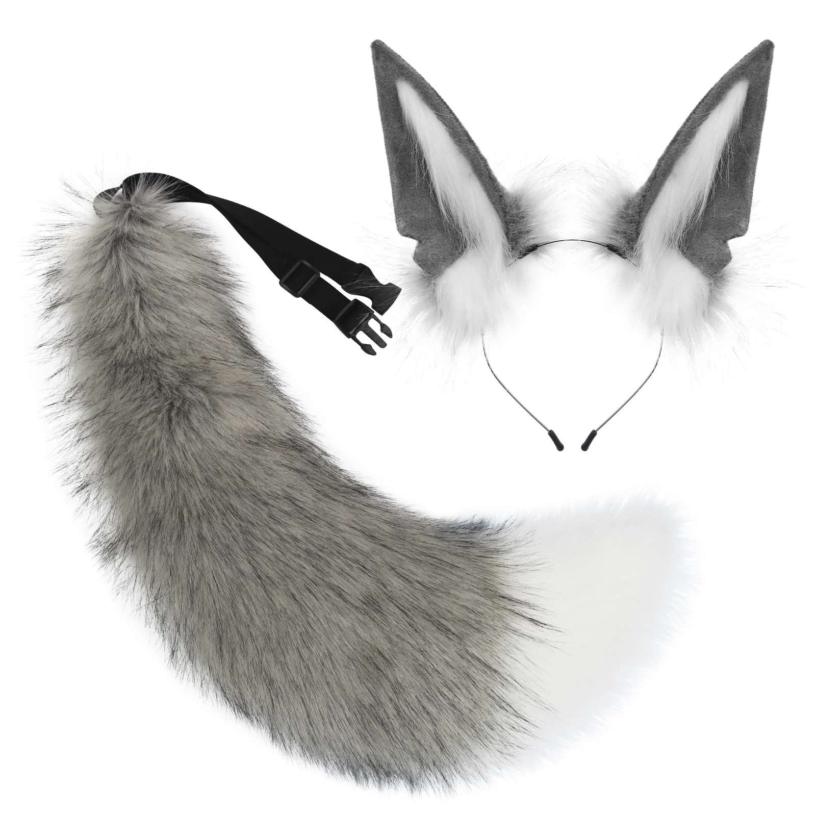 2 pezzi peluche pelliccia sintetica orecchie di volpe fascia coda di lupo accessori per costumi Fursuit