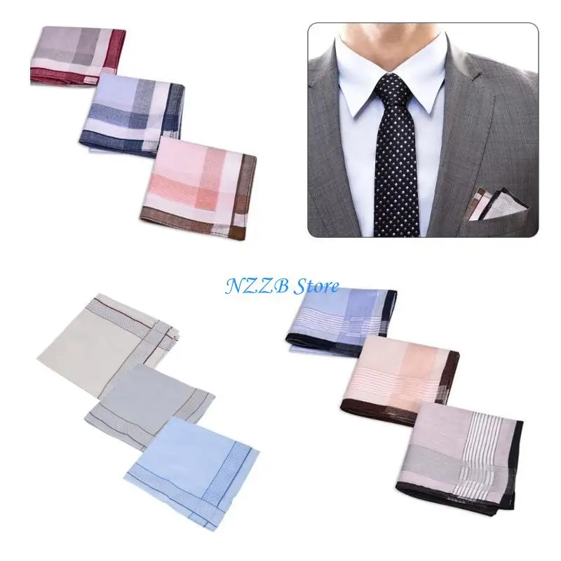 

T21F Checkered Handkerchiefs for Women and Men Pocket Square Handkerchief Multiuse High Absorb Sweat Wiping Handkerchief 3Pcs